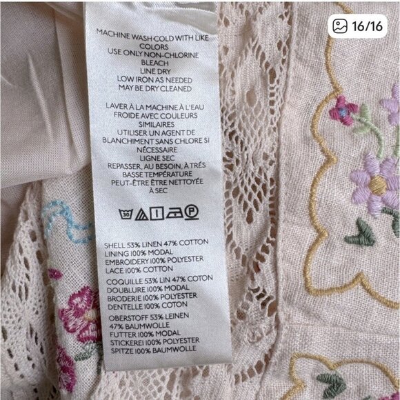 NWT Size 14-Anthro Linen Cotton Puff-Sleeve Embroidered Mini Dress (NWT US$ 228) - Picture 7 of 16